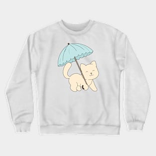 Cute cat with umbrella Crewneck Sweatshirt